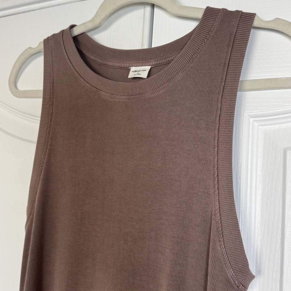 Aritzia Wilfred Free Dunes Mini Dress Taupe Tan Ribbed - Medium - Picture 4 of 8